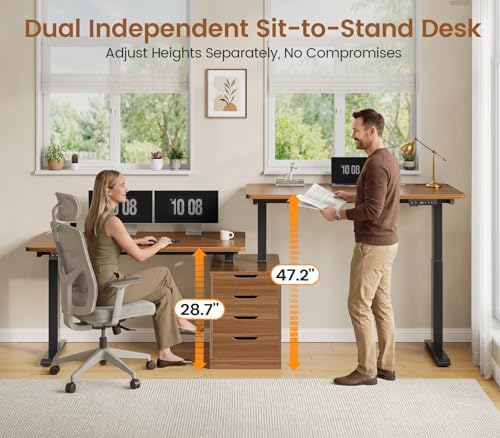 SEDETA Standing Two Person Desk with 4 Drawers, 2 Power Outlets, CPU Stand