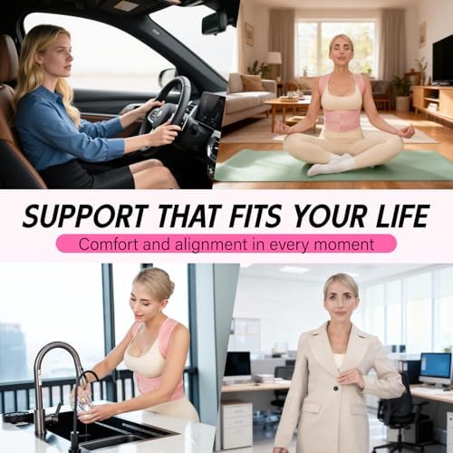 Back Brace Posture Corrector for Women & Men, Adjustable Full Back Support, Shoulder Straightener for Upper & Lower Back Pain Relief-Scoliosis, Hunchback, Waist Trainer (Large, Pink)