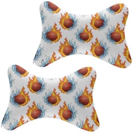 2 Pcs Soft Car Headrest Pillow Fire Basketball Memory Foam Neck Support with Adjustable Strap for Car Airplane