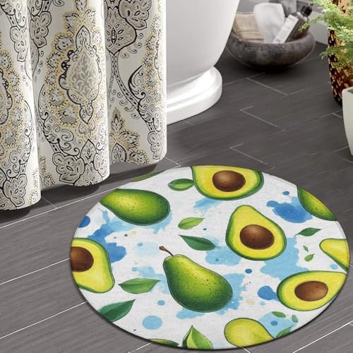 Highly Premium Quality Floor Mat, Office Chair Decor Mat, Room Sofa Yoga Soft Round Carpet Fruits Exotic Avocado Art, 60inch