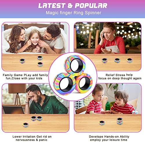 Cevioce 3Pcs Magnetic Rings Fidget Toy Set, ADHD Anxiety Magnetic Fidget Toys Adults Fidget Spinner Rings for Relief, Easter Gifts for Kids 8+ Year Old Easter Basket Stuffers for Teens Boys Girls C