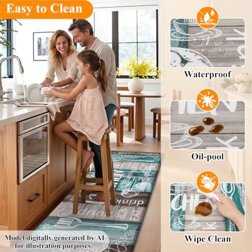 HEBE Anti Fatigue Kitchen Rugs Set of 2, Cushioned Kitchen Mats for Floor