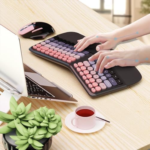 Ergonomic Wireless Keyboard Mouse, Mechanical Gaming Set with Wrist Rest