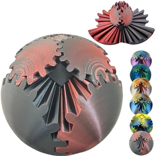 Gear Ball 3D Printed Spin Ball Cube Fidget Toys, Gear Sphere Fidget Toy, GearSphere Desk Toy Stress Fidget Balls, Fidgets Spinners for Adults & Kids Anxiety Relaxing (Laser Dark Red, 2.3 Inch)