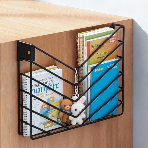 ZAYHENHYOO Wall Mounted Magzine Organizer, Wall Mounted Magazine Holder Metal for Hanging And Desktop Stand, Hanging Wall File Bracket for Home, Office Storage (2P Black)