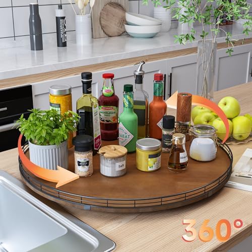 AMH 24-Inch Extra Large Farmhouse Oak Lazy Susan Organizer, Walnut Finish