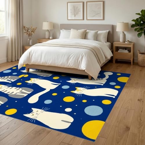 6'x9' Blue Yellow Cat Symphony with Golden Ultra-Soft Area Rug