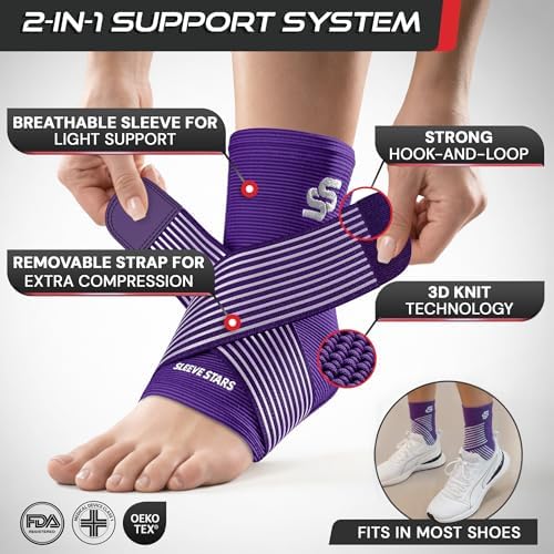 Sleeve Stars Ankle Brace Men & Women Support (Single/L:12"-13"/Dark Purple)