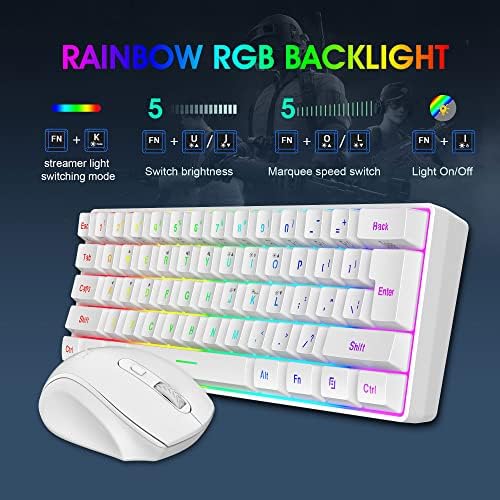 Snpurdiri 2.4G 60% Wireless Gaming Keyboard and Mouse Combo (White)