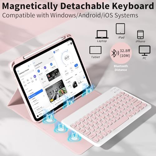 JKSML for iPad(A16) 11th/10th Generation Case with Keyboard, Round Key