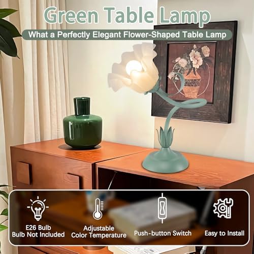 Women Bedside Table Lamps for Bedroom, Cute Flower Desk Lamp With Adjustable Flexible Gooseneck, 3 Color Temperatures Nightstand Lamp with E26 LED Bulbs, Floral Lamp for Living Room, Office ,Reading