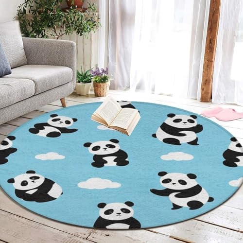 Men's Large Home Decor Mat, Soft Round Yoga Carpet, Non Slip Machine Washable Home Office Circle Rug Panda
