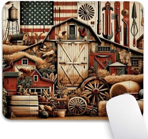 Vintage Western Farmhouse Mouse Pad, Cottage American Pride Flag Desk Mat