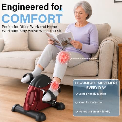 Under Desk Pedal Exerciser, Portable Silent Mini Bike, Stepless Resistance, 2-in-1 Arm & Leg Workout, Digital Monitor, Multi Colors, Fitness Gift for Office Workers, Adults & Seniors