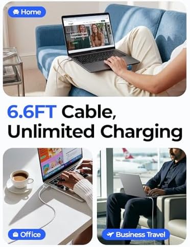 LISEN USB-C Magnetic 3 Cable for MacBook Air Pro Charger, Grey 10FT