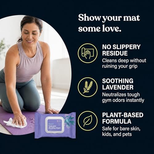 ASUTRA Yoga Mat Cleaning Wipes (Lovely Lavender (3 Pouches (30 Wipes Each))