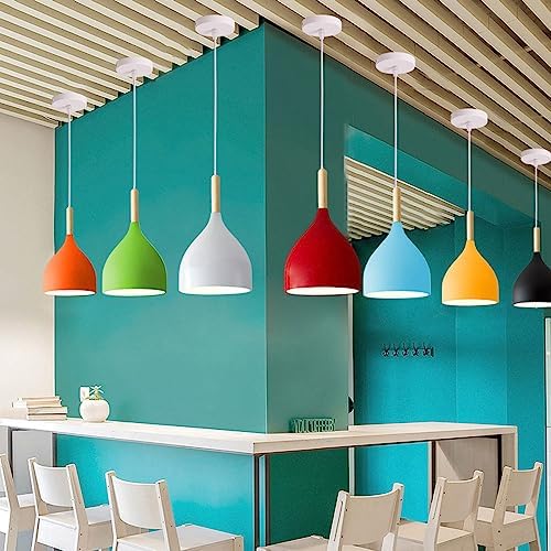 E27 Base Modernaron Light, European Style Chandelier in Kitchen Island, Bar Decoration Color Hanging Lamp, Decorations Metal Lampshade, for Kitchen Island, Dining Table/Green