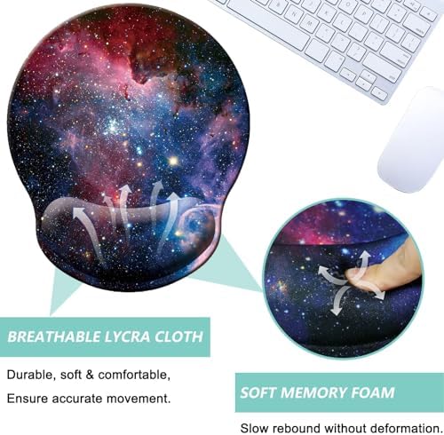 Mouse Pad with Wrist Support, Ergonomic Mouse Pad with Memory Foam Wrist Rest Cushion, Non-Slip Rubber Base Gaming Mice Pad for Home Office Computer Laptop, Starry Sky Colorful