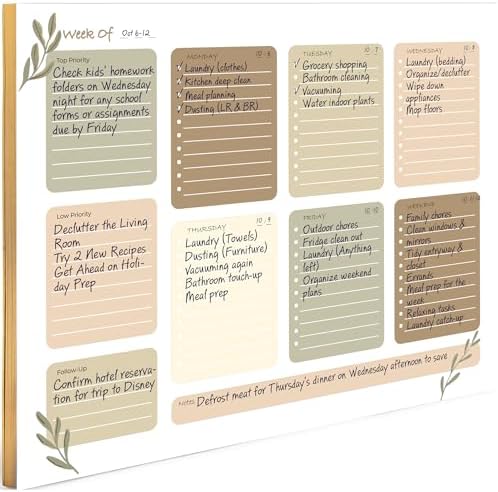 BLU MONACO | Earth Tones Weekly To-Do Notepad | 52-Sheet Tear-Off Weekly Planner with Goals & Priorities | Natural Desk Organizer with Calendar Layout
