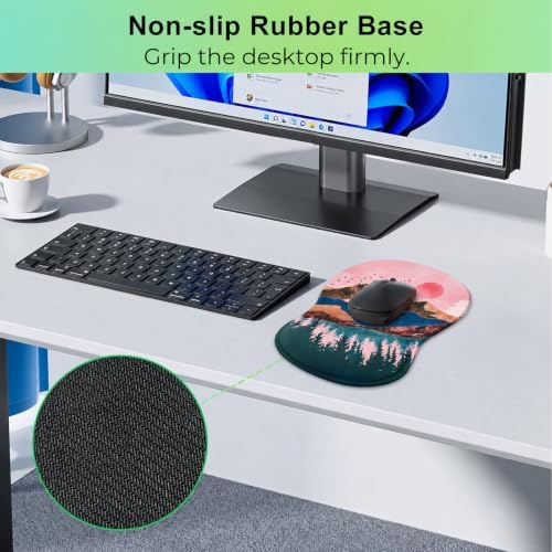 Mouse Pad with Wrist Rest Ergonomic Memory Foam Support, Non-Slip Rubber Base, Comfortable Typing Cushion for Home Office Computer Laptop, Sunrise