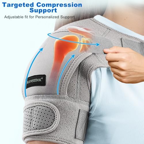 KONSEDIK Shoulder Brace Immobilizer with Ice Pack,Compression Rotator Cuff Support for AC Joint Pain Relief,Frozen Shoulder,Dislocation,Labrum Tear,Adjustable Wrap for Men&Women Left/Right(Gray,Small)