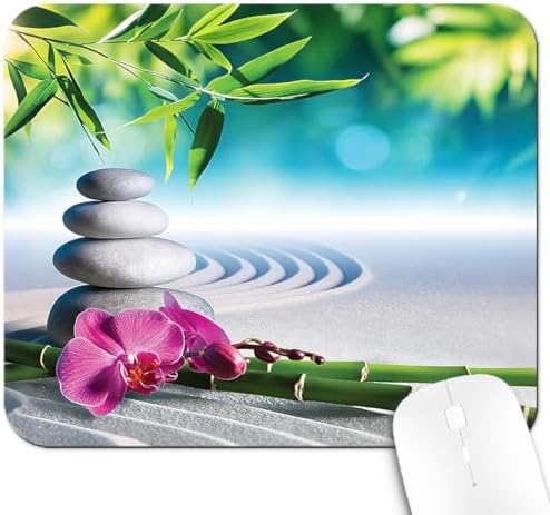 9.5x7.9 Inch Office/Gaming Mouse Pad, Zen Meditation Garden Orchid & Bamboo Spa Stone Relaxation, Cute Anti-Slip Mat for Desk Decor