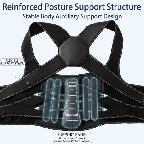 Back Brace Posture Corrector for Women and Men Upgraded Dynamic Traction Correction System Adjustable Shoulder Support Straightener Helps Reduce Upper Lower Back Pain Suitable for Hump Scoliosis Black X-Large