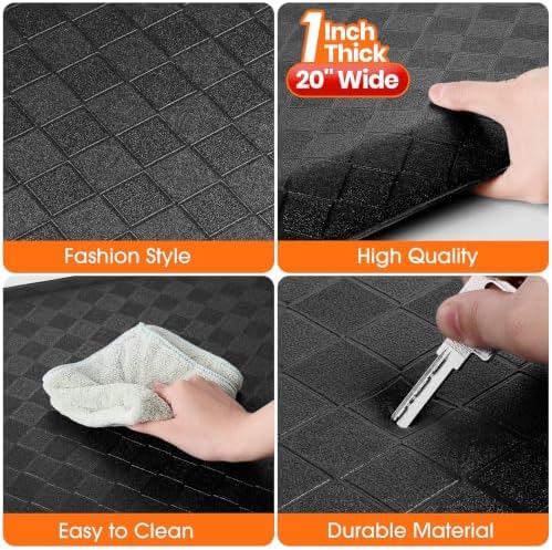 1" Thick Kitchen Mats for Floor, Water Resistant Floor Rug,Black/48" x 20"