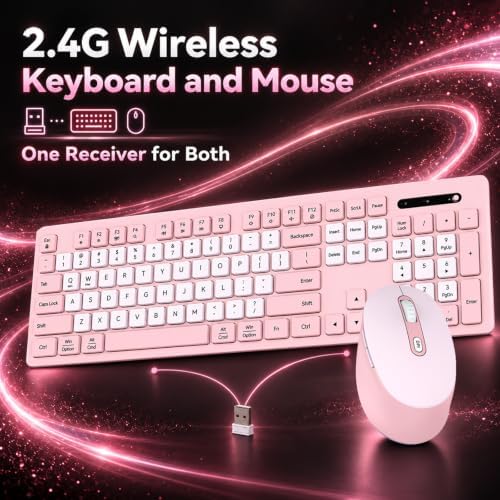 Rechargeable 2.4Ghz Wireless Keyboard and Mouse Combo - Pink