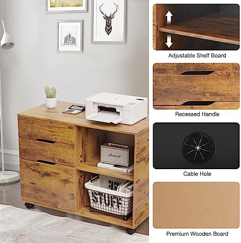 OLIXIS 3 Drawer Lateral File Cabinet, Rolling Printer Stand with Storage