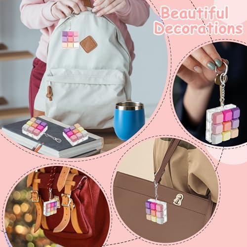 Keyboard Fidget Toy, Keyboard Fidget Keychain 9-in-1 Keyboard Decompression Button Finger Clicker Toys Stress Relief Fidget Gifts (9 Colors- Pink Purple)
