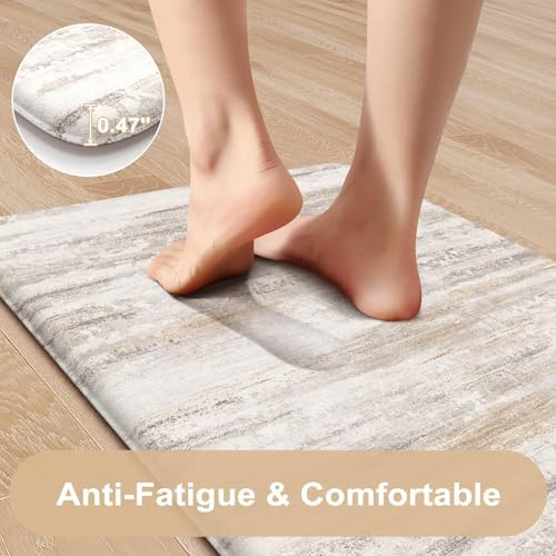 KIMODE Kitchen Anti Fatigue Mats, Farmhouse Abstract Kitchen Rugs Sets of 2
