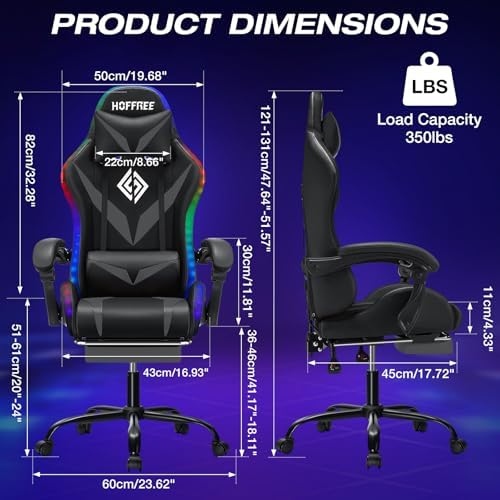 HOFFREE Gaming Chair with RGB LED Lights,Racing Style Computer Chair-Grey
