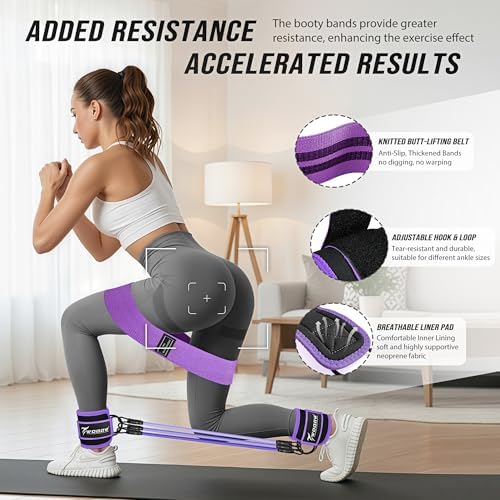 WOQQW Ankle Resistance Bands with Cuffs & Booty Bands Set for Legs & Glutes