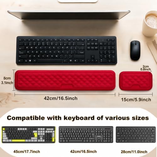 Keyboard Wrist Rest Mouse Wrist Support, Memory Foam Wrist Rest Pad for Computer Laptop, Ergonomic Wrist Cushion Support for Typing Pain Relief, Gaming Home Office, Red