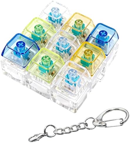 Keyboard Fidget Toy, Keyboard Fidget Keychain 9-in-1 Keyboard Decompression Button Finger Clicker Toys Stress Relief Fidget Gifts (Transparent- Blue Clear)