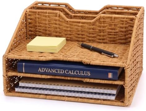 RattanView Desk File Organizer, Woven Mail Organizer Countertop, Plastic