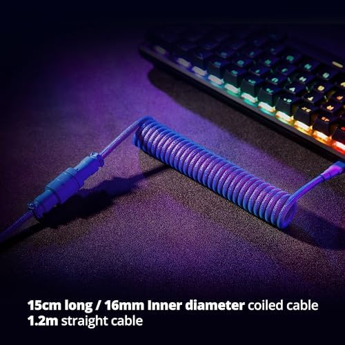GUNMJO Pro Custom Coiled USB C Cable for Gaming Keyboard, Double-Sleeved Mechanical Keyboard Cable with Detachable Metal Aviator, 1.5M USB-C to USB-A, Nebula Color