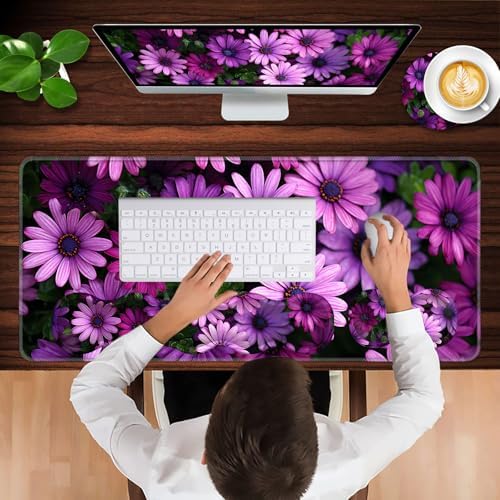 Keyboard Wrist Rest and Mouse Pad with Wrist Support Set Ergonomic Coaster,Memory Foam,Easy Typing Pain Relief,Large XL Desk Mat 31.5"x 11.8",African Daisy