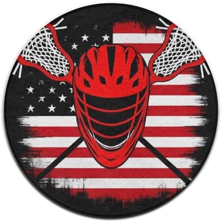 Fashion Round Area Rug Large Non Slip Carpet Unisex Home Decor Mat Lacrosse American Flag