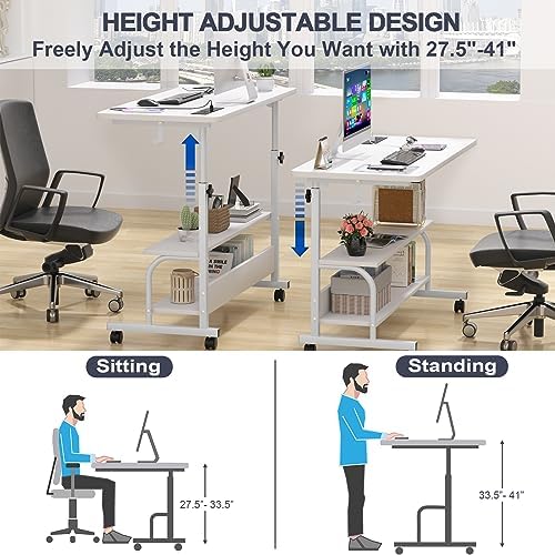 Armocity 39" Rolling Standing Desk with Charging Station for Couch Bed