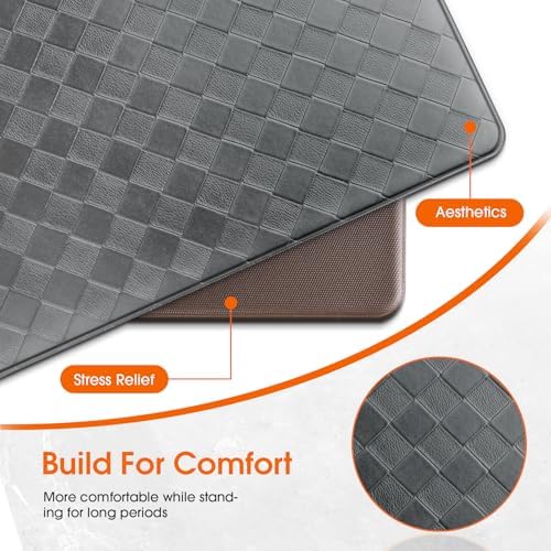 TranquilRelax 2-Piece Kitchen Mats, Cushioned Non-Slip Floor Mats, Grey