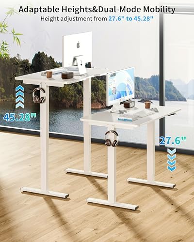 BIZUM 35.4" Small Electric Standing Desk Height Adjustable, Whole Piece Stand Up Computer Desk Work Study Writing Gaming Desks for Home Office White