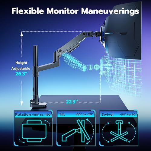 Single Monitor Arm Desk Mount for 17-49 Inch Monitors Holds 44 lbs, Black