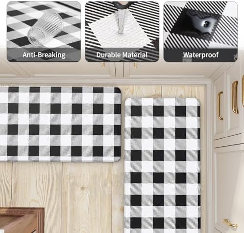 MAYHMYO 2PC Kitchen Mats for Floor,Buffalo Plaid Kitchen Rugs Anti Fatigue