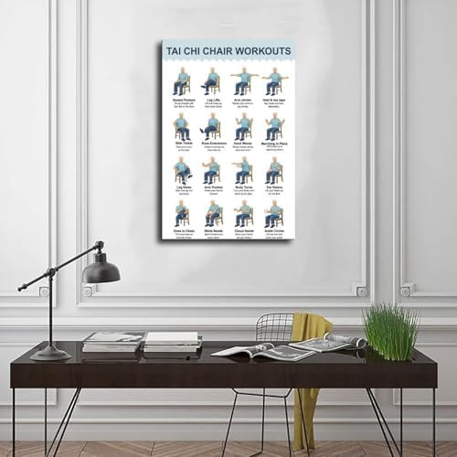 Tai Chi Chair Workout Exercise Chart for Seniors Gentle Home Workout Plan Canvas Poster Bedroom Decor Room Decor Unframe 16x24inch