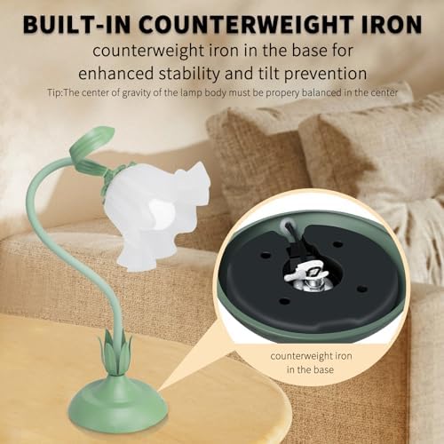Cute Flower Desk Lamp, 3 Color Temperature Table Lamp with LED Bulb, Vintage Bedside Lamps, Reading Lamps with Soft Light for Bedroom, Living Room