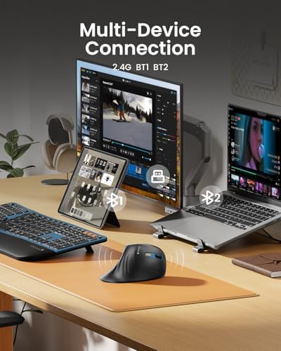 ProtoArc Backlit Wireless Full Size Ergonomic Keyboard Blue and Bluetooth Ergonomic Vertical Mouse Blue