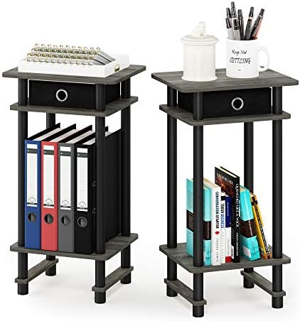 Furinno Turn-N-Tube Toolless Set of 2 Side Table, 3-Tier, Grey Oak