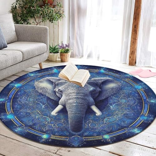 Large Round Area Rug Home Decor Modern Bathroom Rug Kitchen Office Circle Rug for Living Room Sofa Circle Cute Mat Mandala Elephant Art, 24inch